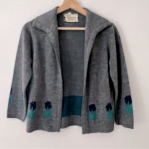 Vintage Tulip Cardigan Sweater Open Front 3/4 Sleeves Dutch Holland 1960s Small